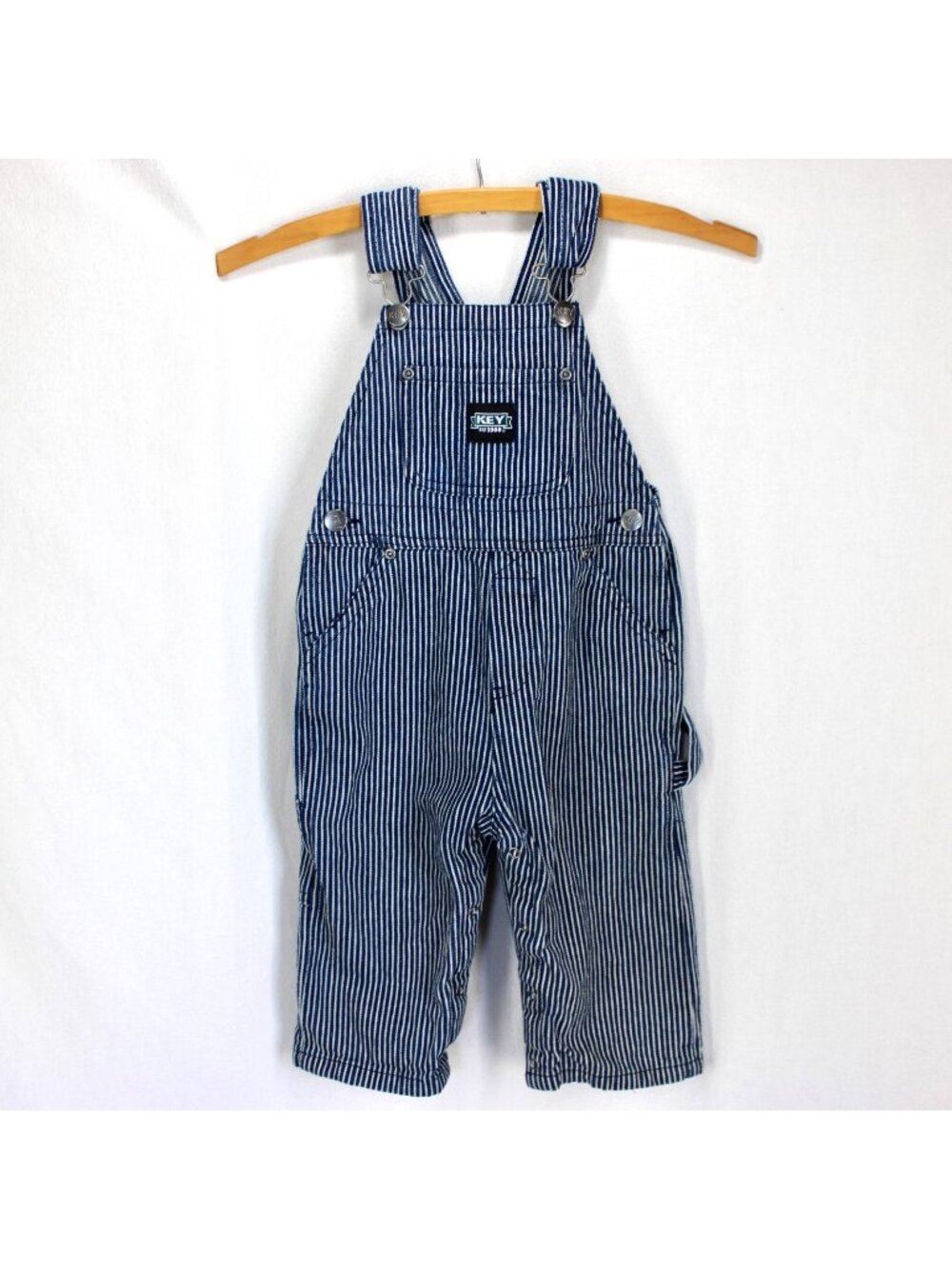 Key Imperial Bib Overalls Boys Size 18 Months Blue White Railroad Stripe Denim